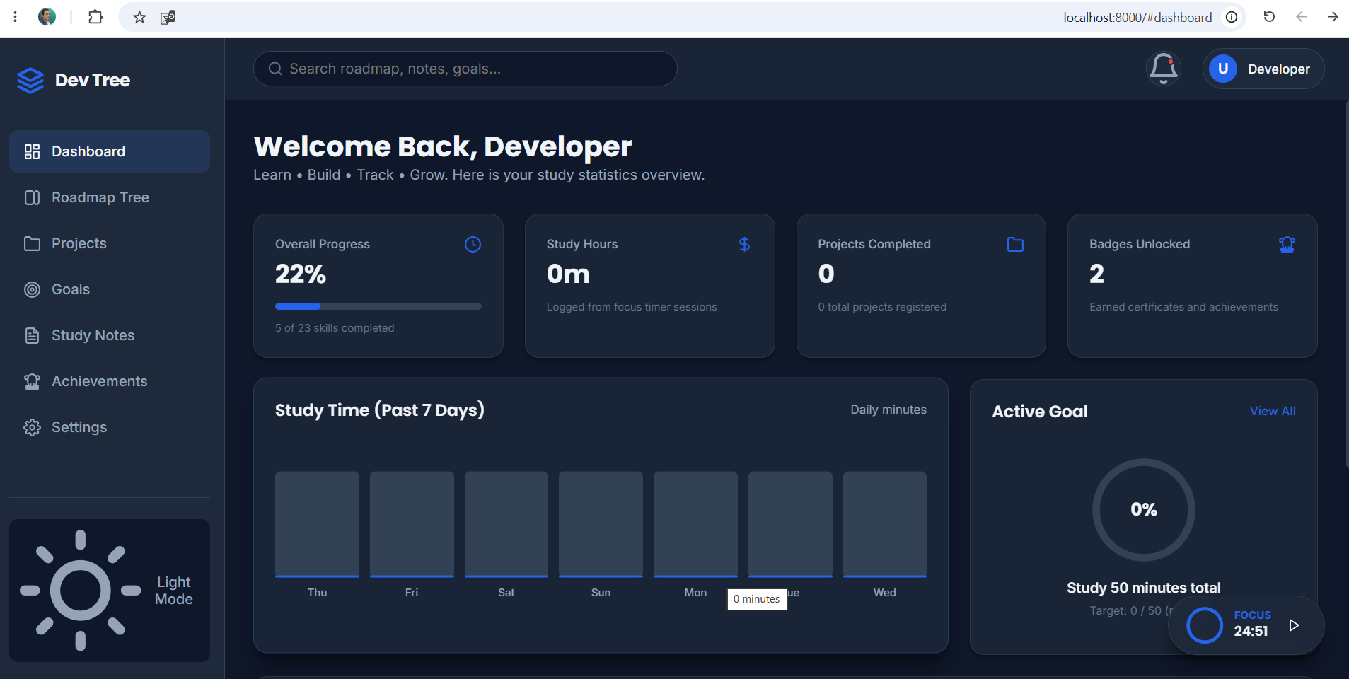 الواجهة الرئيسية لمنصة Dev-tree